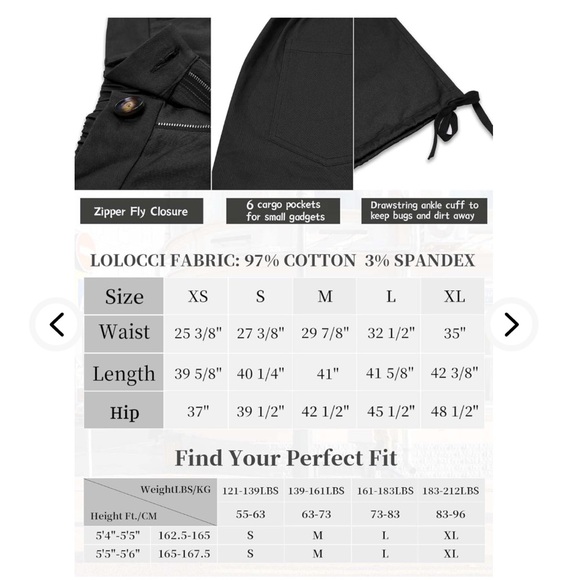 LOLOCCI Cargo Pants are ideal and comfortable. Size M - Black 6 pockets. 🎁🌈🔥 - Picture 4 of 4